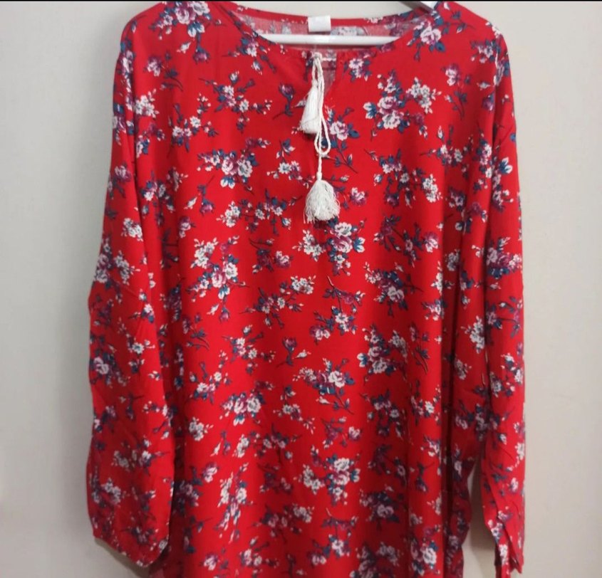 Püsküllü Kırmızı Bohem bluz - Görsel 3