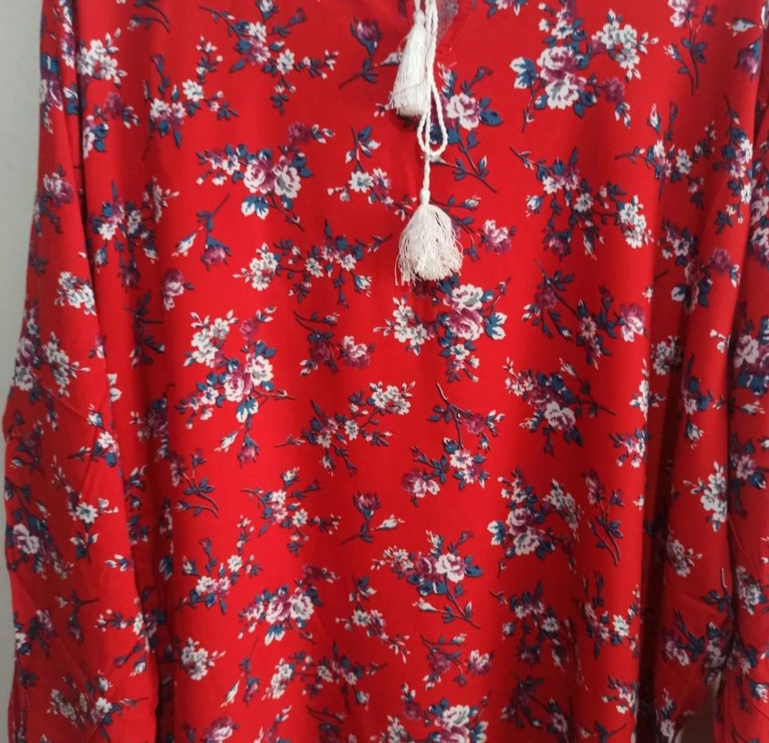 Püsküllü Kırmızı Bohem bluz - Görsel 2