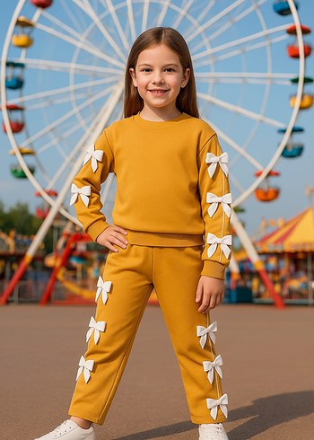 4 Yaş Beden Pembe İpli Sweatshirt ve Bol Kesim Eşofman