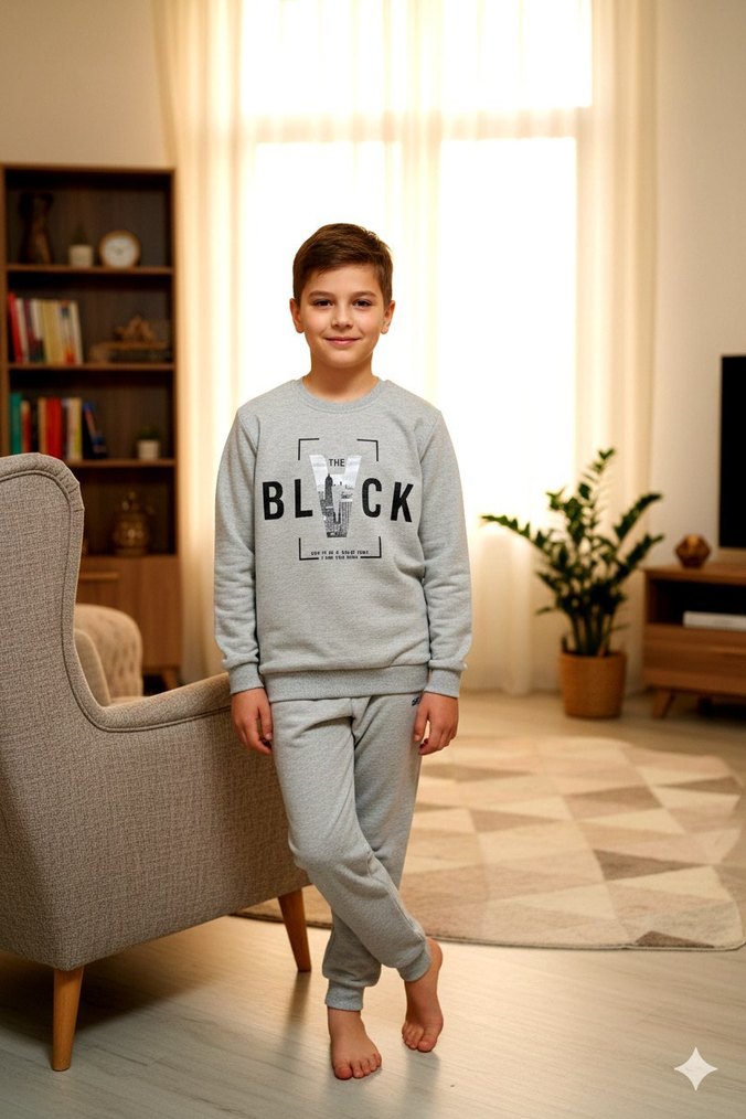 Siyah Baskılı Erkek Çocuk Eşofman Takımı - Görsel 2