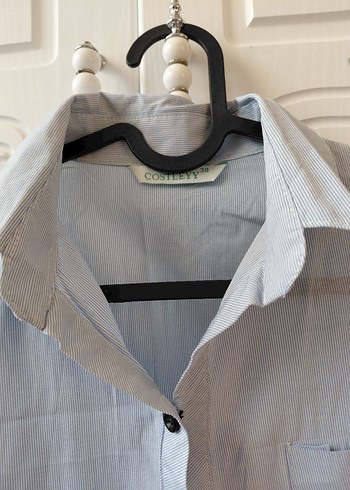 KADIN BEYAZ MAVİ ÇİZGİLİ GÖMLEK - Görsel 2