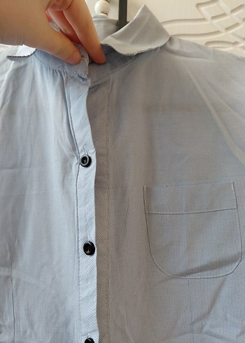 KADIN BEYAZ MAVİ ÇİZGİLİ GÖMLEK - Görsel 4