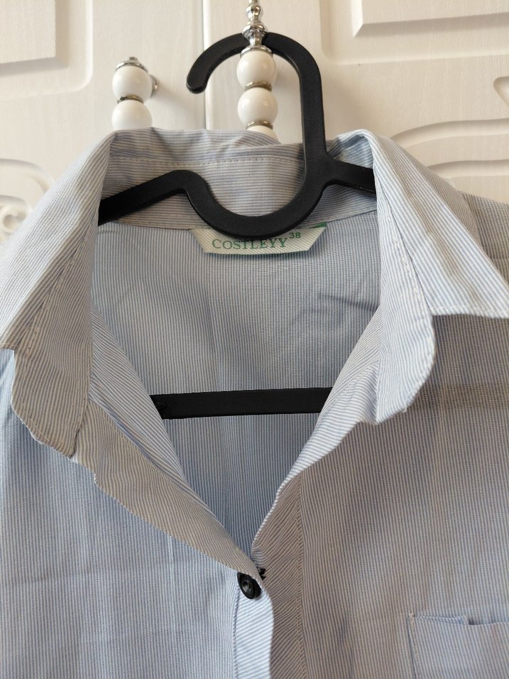 KADIN BEYAZ MAVİ ÇİZGİLİ GÖMLEK - Görsel 2