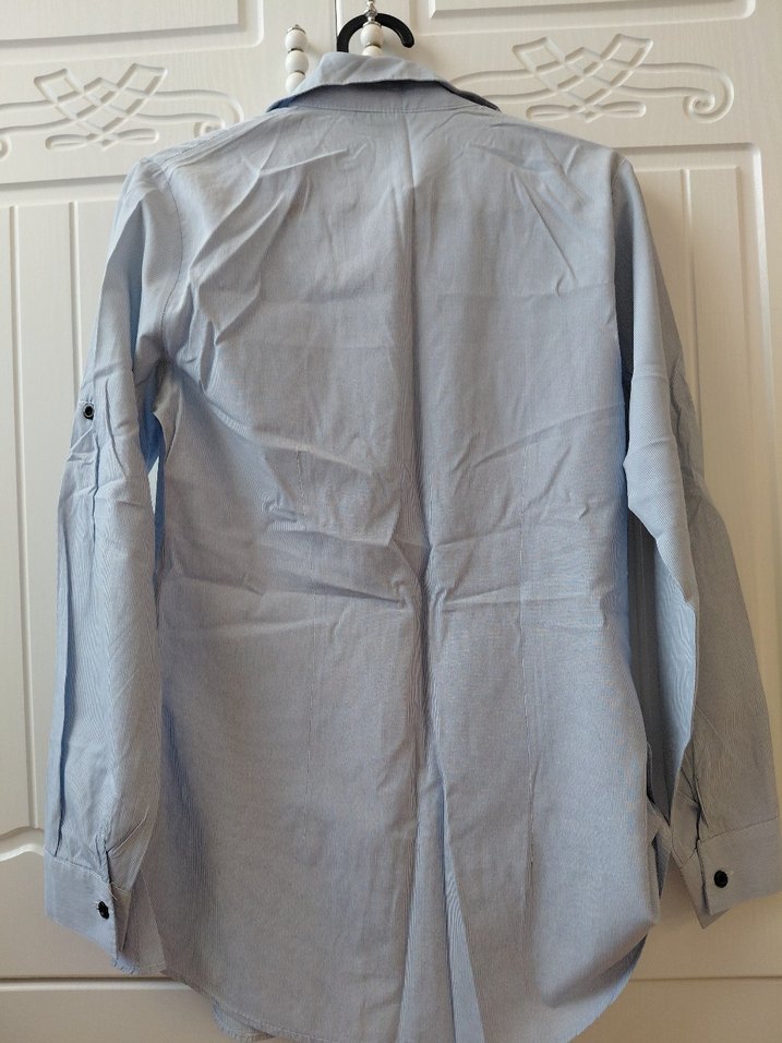 KADIN BEYAZ MAVİ ÇİZGİLİ GÖMLEK - Görsel 5