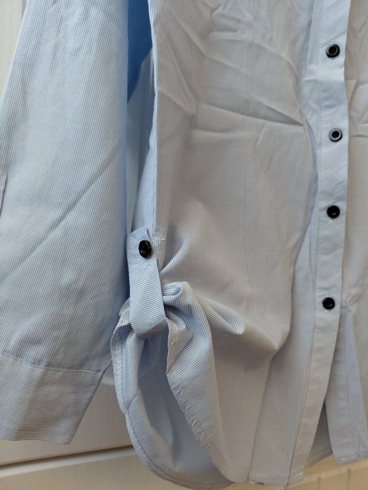 KADIN BEYAZ MAVİ ÇİZGİLİ GÖMLEK - Görsel 3