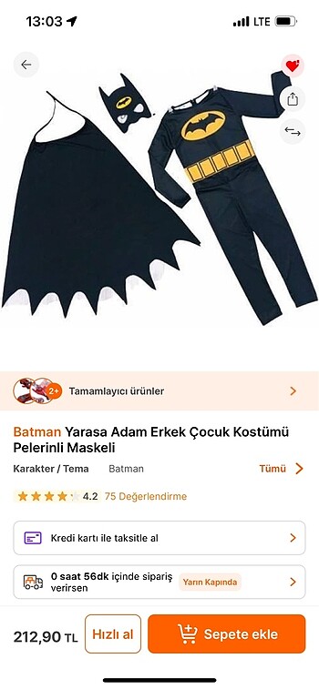 4 Yaş Beden siyah Renk Batman 3-4 yaş kostüm