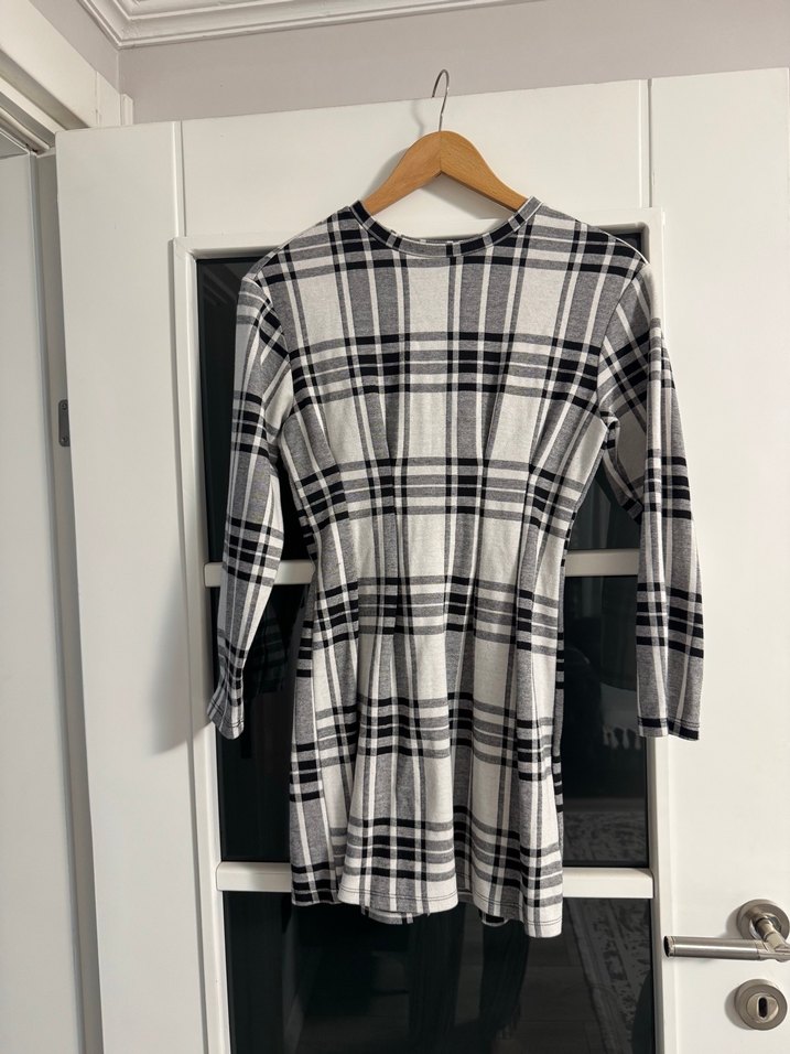 Gri Ekose Desenli Midi Elbise - Görsel 2