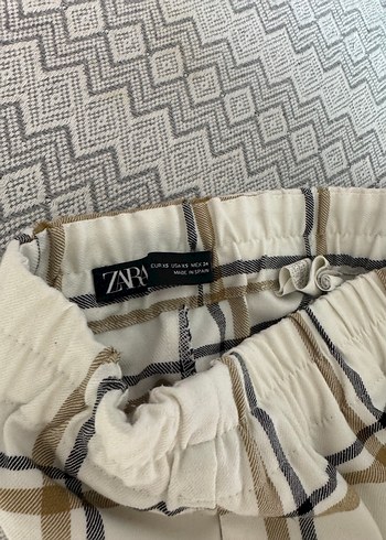 Kadın Bej Kareli Midi Kumaş Pantolon - Görsel 2