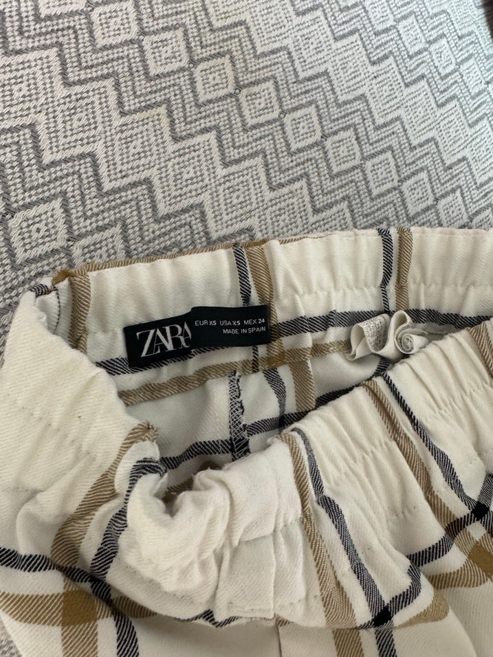 Kadın Bej Kareli Midi Kumaş Pantolon - Görsel 2