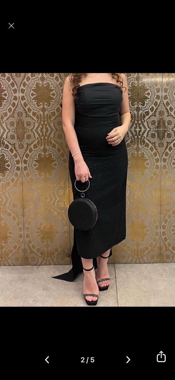 Siyah Yılan Derisi Desenli Uzun Straplez Abiye Elbise - Görsel 2