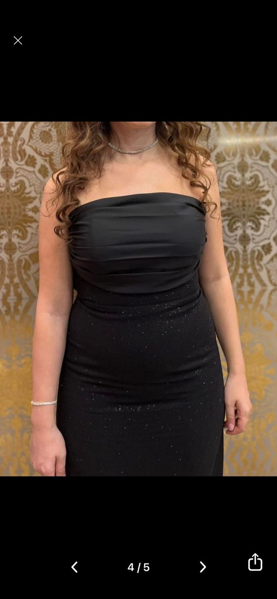 Siyah Yılan Derisi Desenli Uzun Straplez Abiye Elbise - Görsel 4