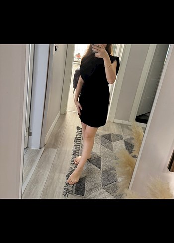 Kadın Siyah Kolsuz Keten Mini Elbise - Görsel 4