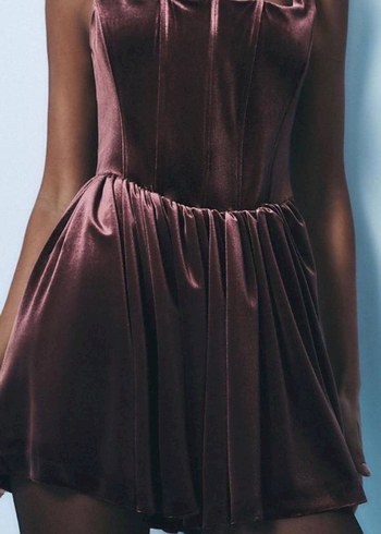 Bordo Drapeli Midi Elbise - Görsel 3