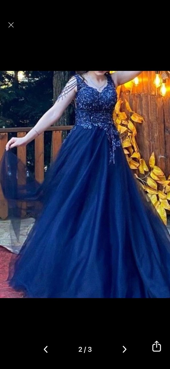 Uzun Lacivert Taşlı Abiye Elbise - Görsel 2