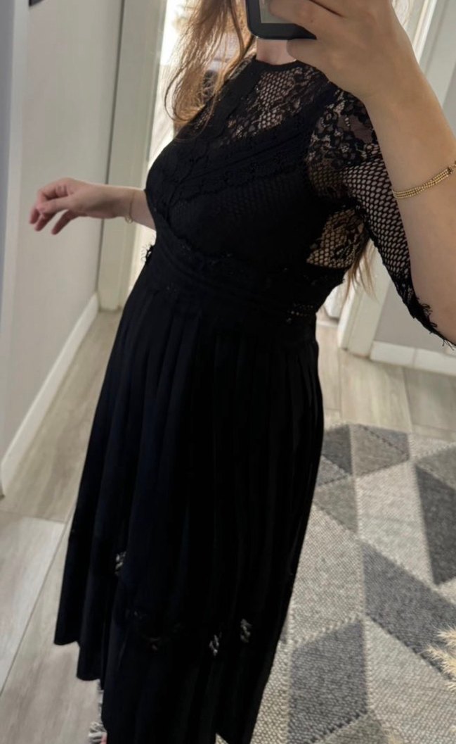 Siyah Piliseli Uzun Gotik Elbise - Görsel 2