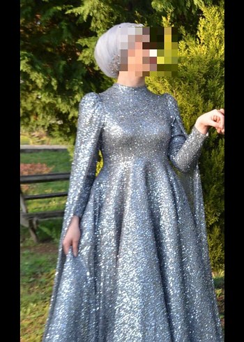 Uzun Gri Gece Elbisesi - Görsel 3