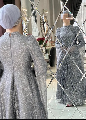 Uzun Gri Gece Elbisesi - Görsel 2