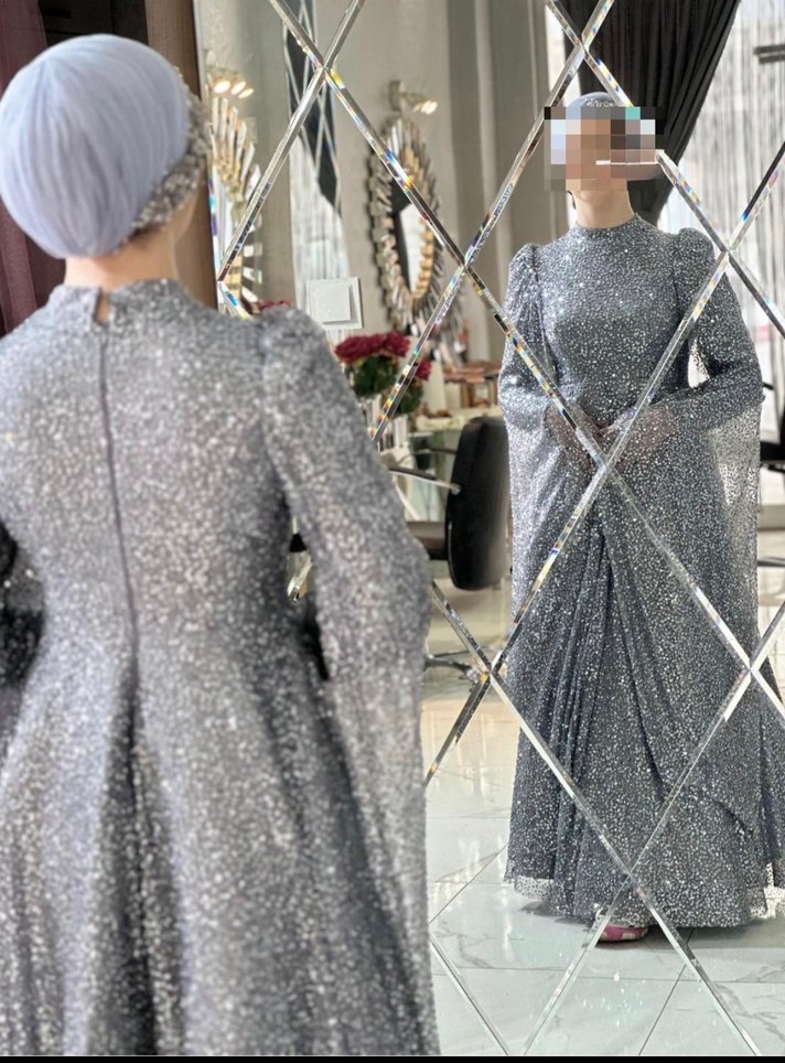 Uzun Gri Gece Elbisesi - Görsel 2