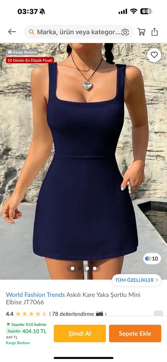 Askılı Kare Yaka Mini Elbise - Görsel 3