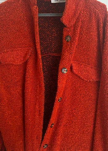 Kırmızı Örgü Yün Midi Kadın Kaban - Görsel 3