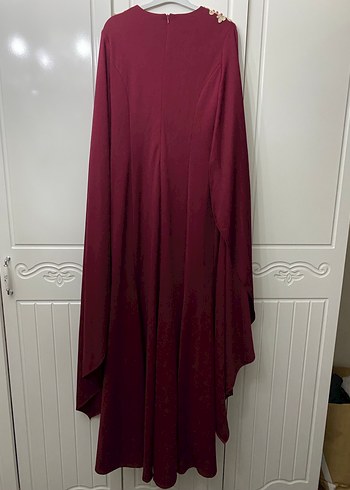 38 Beden Bordo Nakışlı V Yaka Uzun Kollu Henna Elbise