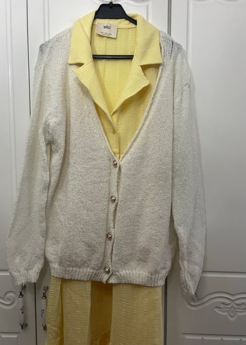 Beyaz Uzun Örgü Kadın Hırka - Görsel 2