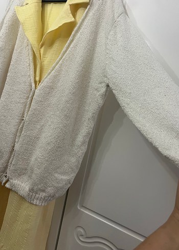 Beyaz Uzun Örgü Kadın Hırka - Görsel 6