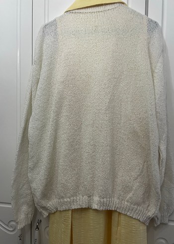 Beyaz Uzun Örgü Kadın Hırka - Görsel 11