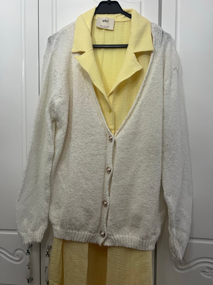 Beyaz Uzun Örgü Kadın Hırka - Görsel 3