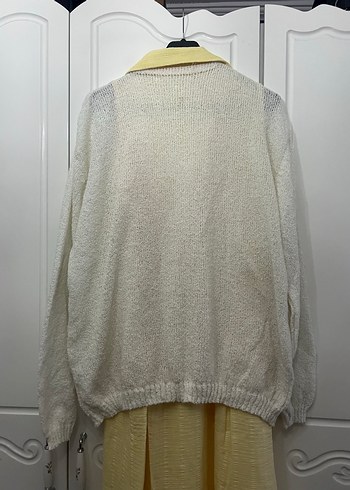 Beyaz Rahat Örgü Kadın Hırka - Görsel 8