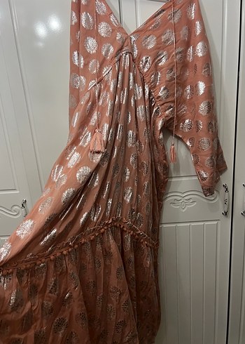 Kahverengi Nakışlı Uzun Bohem Elbise - Görsel 10