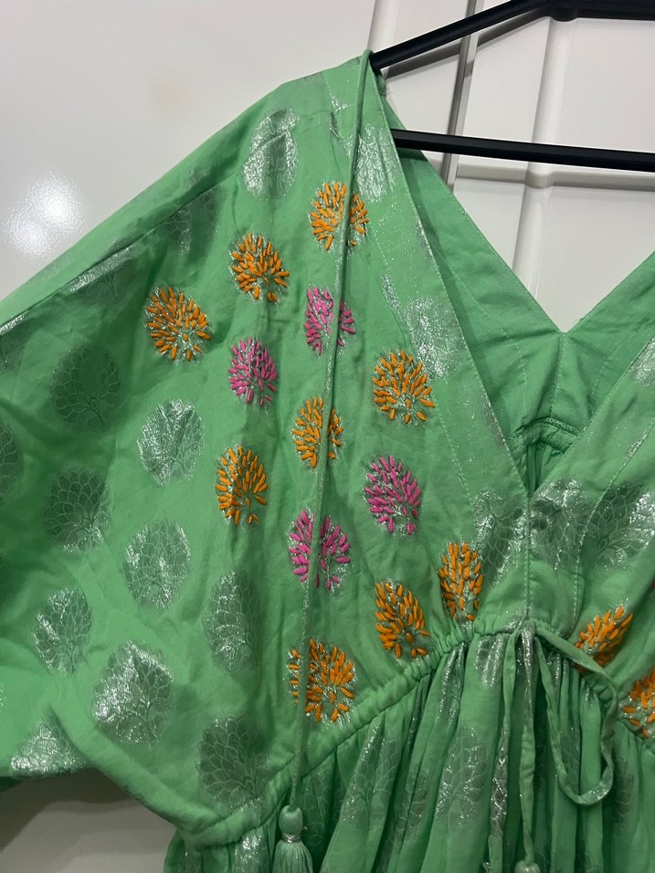 Yeşil Nakışlı Bohem Uzun Elbise - Görsel 4