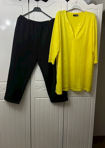 Sarı Tunik ve Siyah Rahat Keten Pantolon - Görsel 4