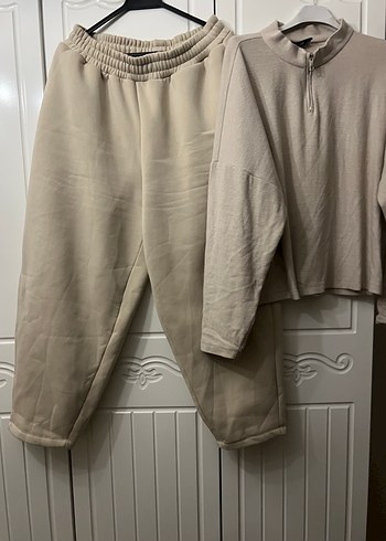 Bej Kadın Loose Fit Keten Eşofman Takımı - Görsel 3