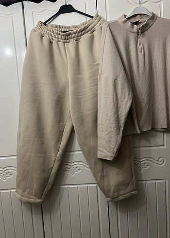 Bej Kadın Loose Fit Keten Eşofman Takımı - Görsel 4