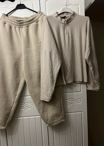 Bej Kadın Loose Fit Keten Eşofman Takımı - Görsel 2