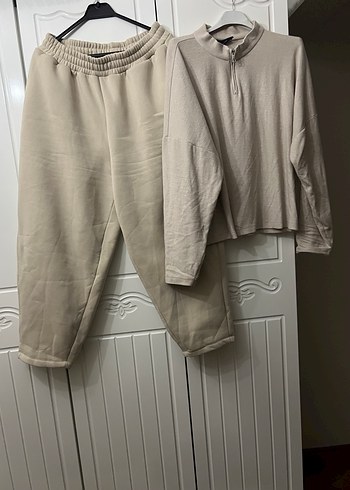 Bej Kadın Loose Fit Keten Eşofman Takımı - Görsel 6