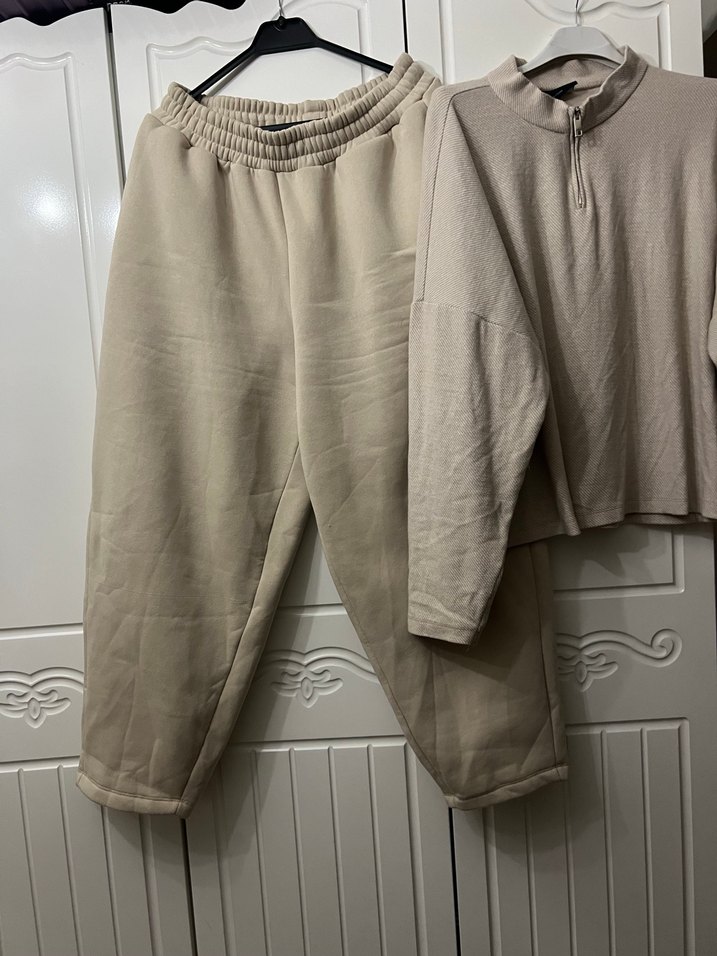 Bej Kadın Loose Fit Keten Eşofman Takımı - Görsel 4