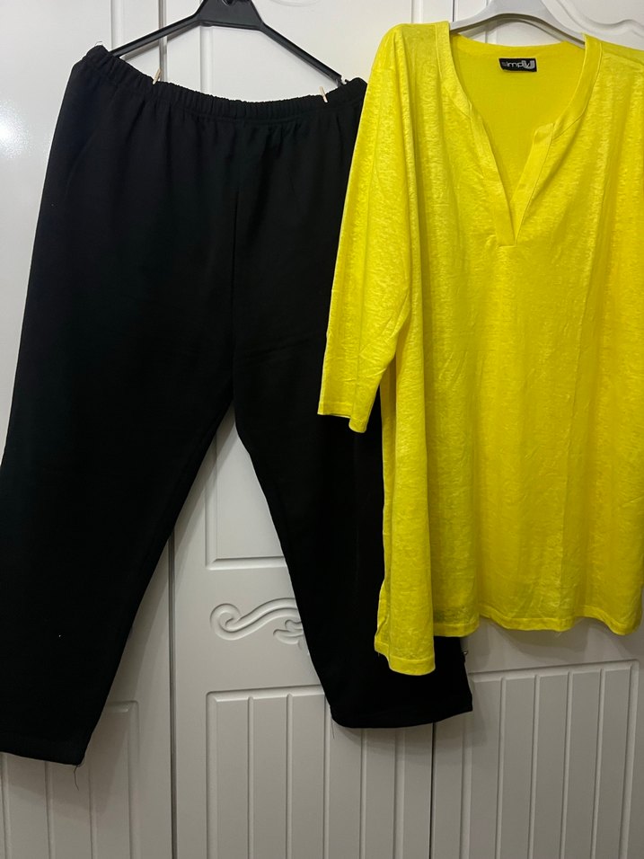 Sarı V Yaka Uzun Kollu Kadın Takım - Görsel 2