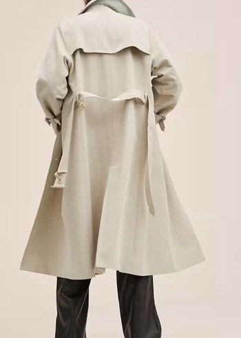 Düğmeli Bej Uzun Kadın Trençkot - Görsel 3