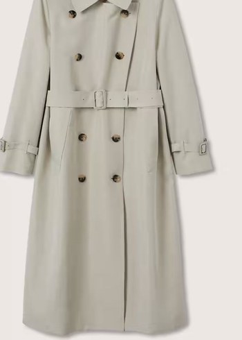 Düğmeli Bej Uzun Kadın Trençkot - Görsel 2