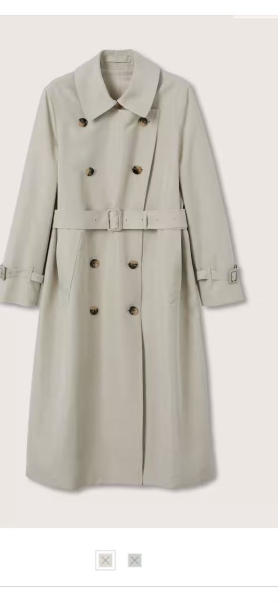 Düğmeli Bej Uzun Kadın Trençkot - Görsel 2