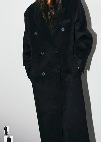 Siyah Çift Düğmeli Oversize Kaban - Görsel 2