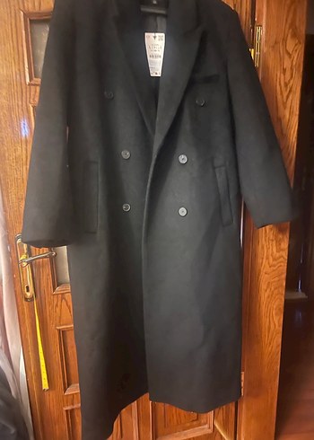 Siyah Çift Düğmeli Oversize Kaban - Görsel 8