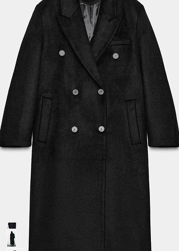 Siyah Çift Düğmeli Oversize Kaban - Görsel 3