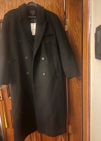 Siyah Çift Düğmeli Oversize Kaban - Görsel 7