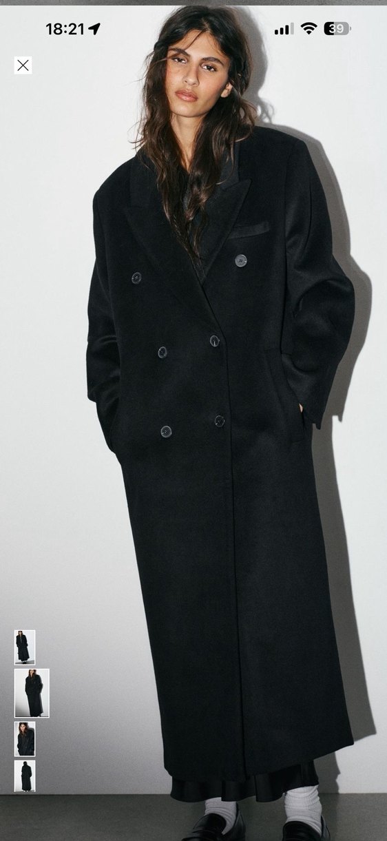 Siyah Çift Düğmeli Oversize Kaban - Görsel 2