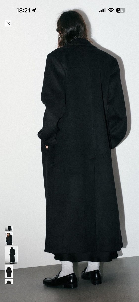 Siyah Çift Düğmeli Oversize Kaban - Görsel 4