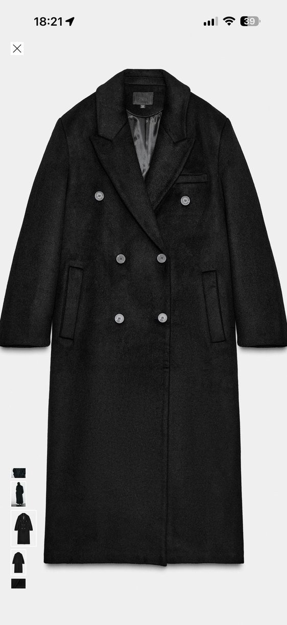 Siyah Çift Düğmeli Oversize Kaban - Görsel 3