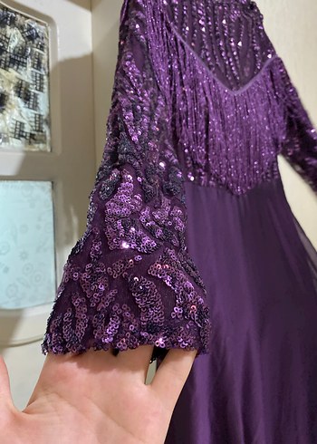 Uzun Mor İşlemeli Bohem Kadın Elbise - Görsel 3